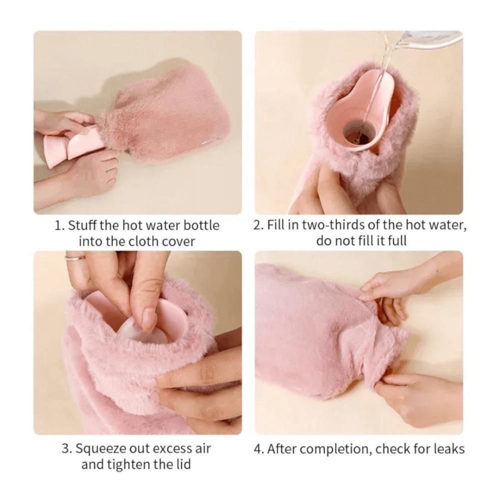 กระเป๋าน้ำร้อน พร้อมปลอกผ้านุ่ม ขนาด 2000 ML ABLOOM สีชมพู